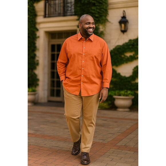 Covington Mens Button-Up Shirt 18-18.5 34/35 Big Tall Fit Orange Long Sleeve - Picture 7 of 7